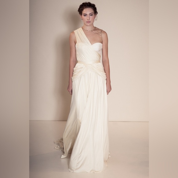 Della Giovanna Ivory 2 piece Draped Bridal Gown Wedding Dress Size 2 - Picture 6 of 16